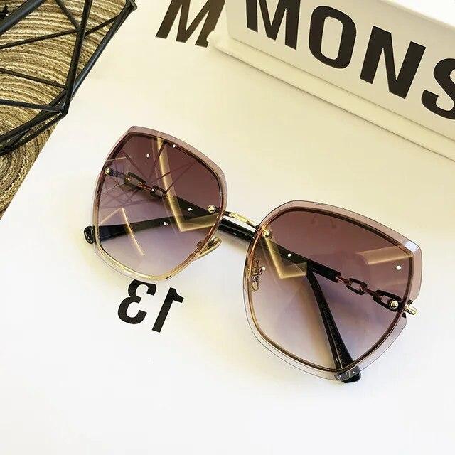 Mote Rammeløse Firkantede Solbriller For Kvinner   Designer Solbriller Vintage Nyanser Dame Rosa Briller Gafas De Sol