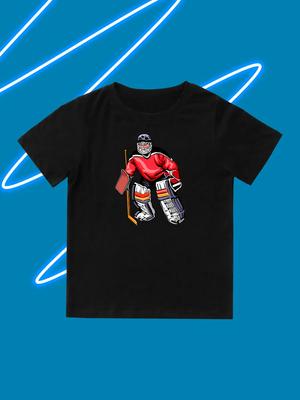 Round Neck Printed Pattern Pullover Short Sleeve Kids Tops Ice Hockey Goalie