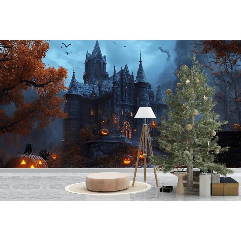 Haunted Castle and Pumpkin Lantern Path tapestry 75x100 чёрный