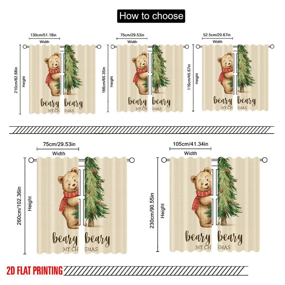 2pcs,2D plane printing Pattern Curtains Xmas Bear Tree Durable Polyester (without rod) Holiday Perfect for Living Room, Office,