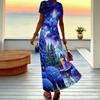 Women Plus Size V Neck Short Sleeve Maxi Dress Black Beige Brown Geometric Block Print Loose Long Dress