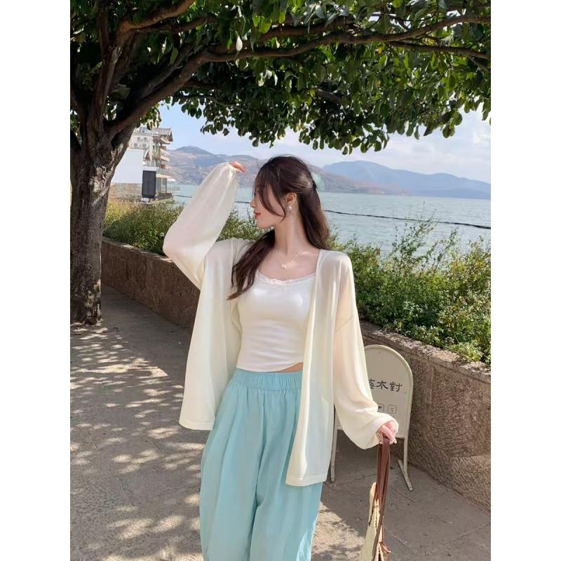 

Outer Cardigan Paired with Halter Top - Sophisticated Lightweight Summer Ice Silk Knit Top with Sun Protection Cover and Air Conditioning Shirt One size молоко, білий колір
