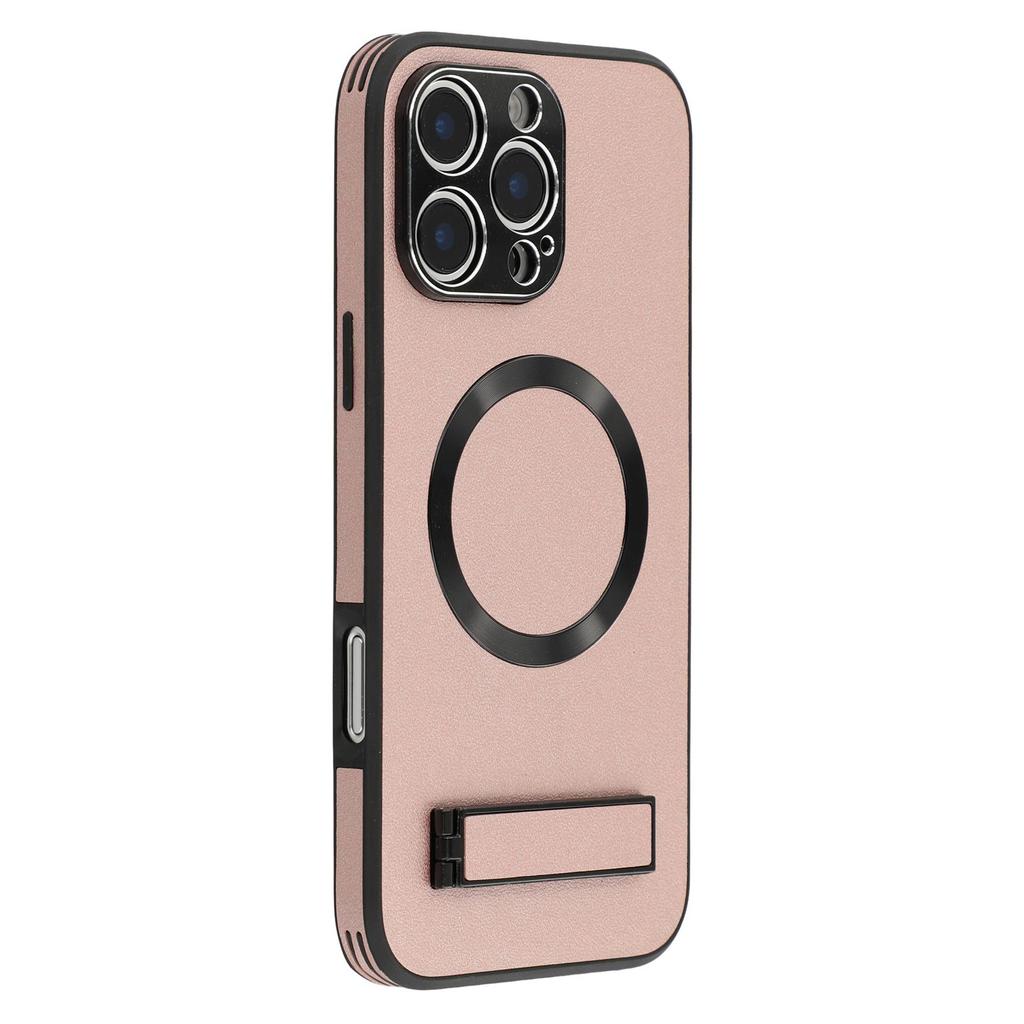 For iPhone 16 Pro Max Kickstand Case Compatible with MagSafe PC+TPU+PU Phone Back Cover