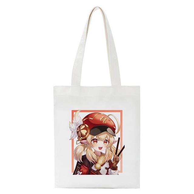Shopper Genshin Impact Qiqi Anime Shopping Bag Harajuku Canvas Bag Large Capacity Collapsible Kawaii Women Shoulder Bag Handbag
