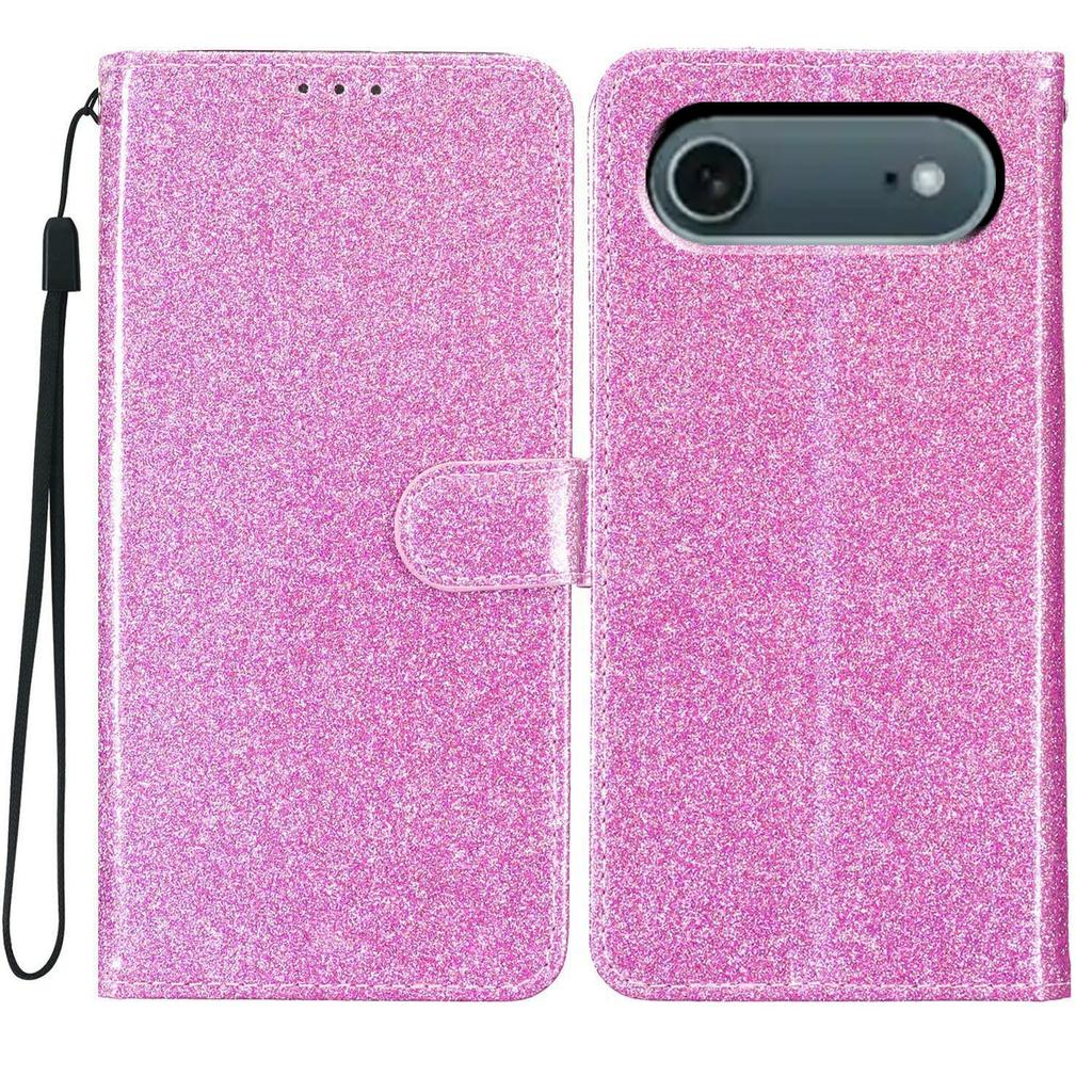 For iPhone 17 Air Wallet Case Glitter Anti-Scratch Leather Stand Phone Cover with Strap