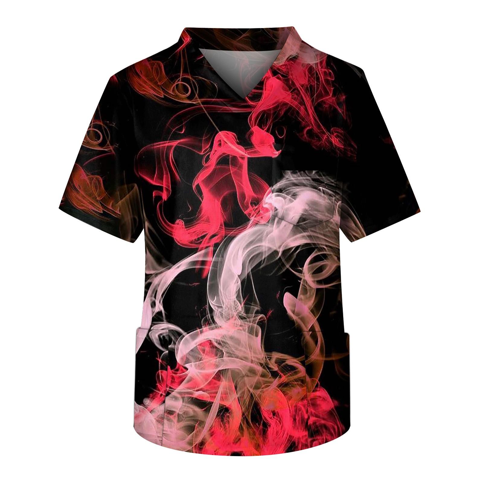 

Мужская рабочая блузка с короткими рукавами и v-образным вырезом с принтом, топ с нагрудным карманом XL арбуз красный