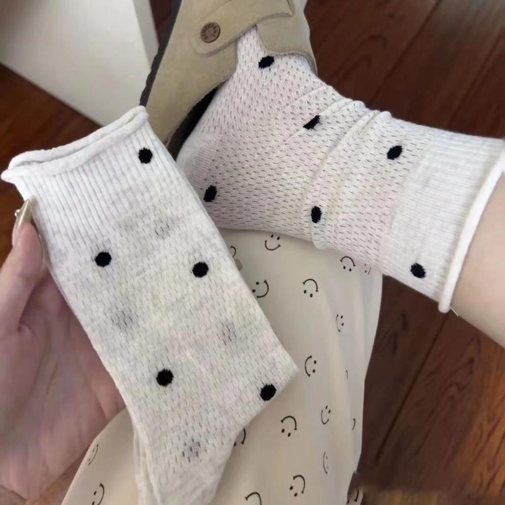 Internet Celebrity Micro-Transparent Dot Socks Dongdaemun Summer Garden Polka Dot Mesh Breathable Curling Tube Socks