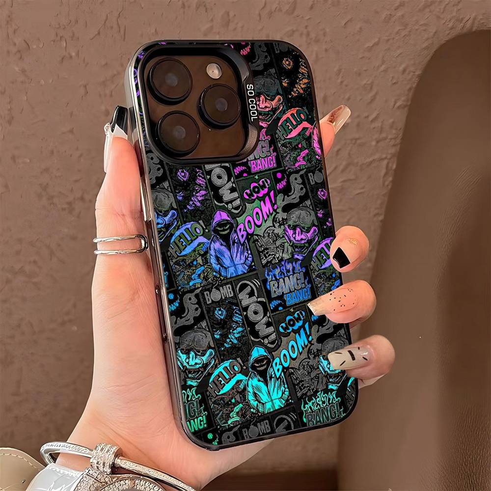Cool Black Graffiti Color Phone Case For IPhone 17 16 15 14 13 12 11 Pro Max Plus Pro Shell