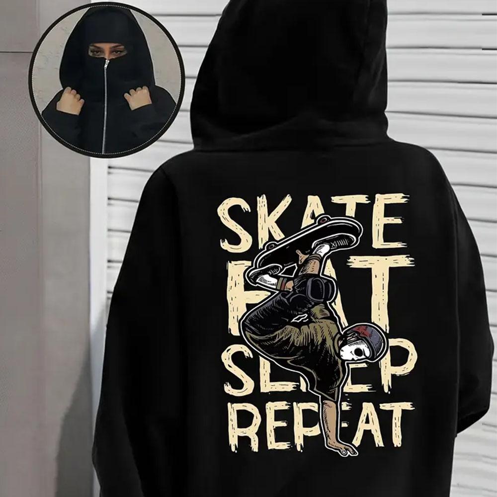 

Женское осеннее худи на молнии черное премиальное нейтральное ужасы Медуза с принтом модный тренд топ двойной капюшон спортивный велюровый свитшот XXXL