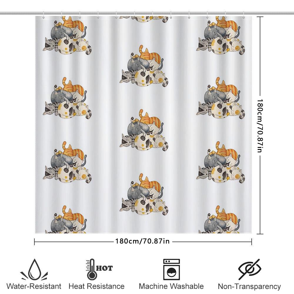 Cat Shower Curtain Cute Kitten Bathroom Decor Washable Fabric Liner Waterproof Home Decor Japanese Style Kawaii Animal Pattern
