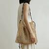 Large Woven Straw Tote Bag Women Beach Vacation Shoulder With Open Top Beaded Detail