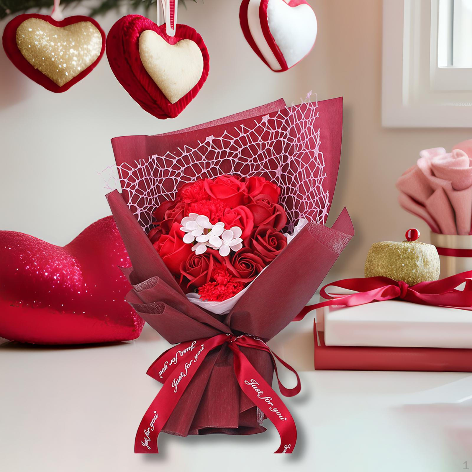 

Искусственные цветы гвоздики, мыло, букет роз, ванна, цветочная поделка на юбилей красный