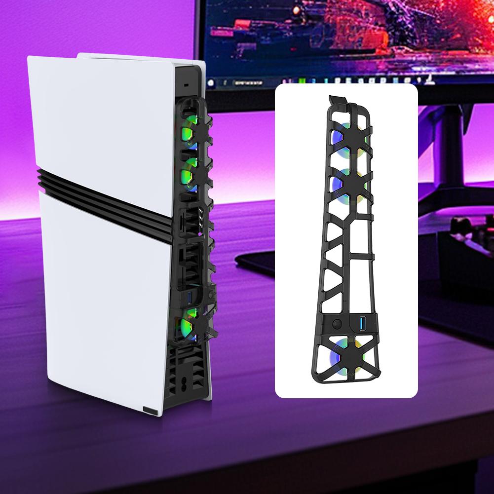Temperature Controlled Cooling Fan for PS5 Pro with RGB Lighting and USB Port for Enhanced Gaming Performance