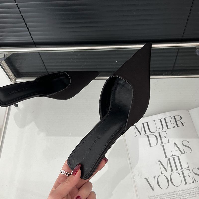 Luxury Black Fashion Concise Pointed Toe High Heel Shoes Women Slippers Thin Low Heels Casual Party Pumps Slide Mules Shoes