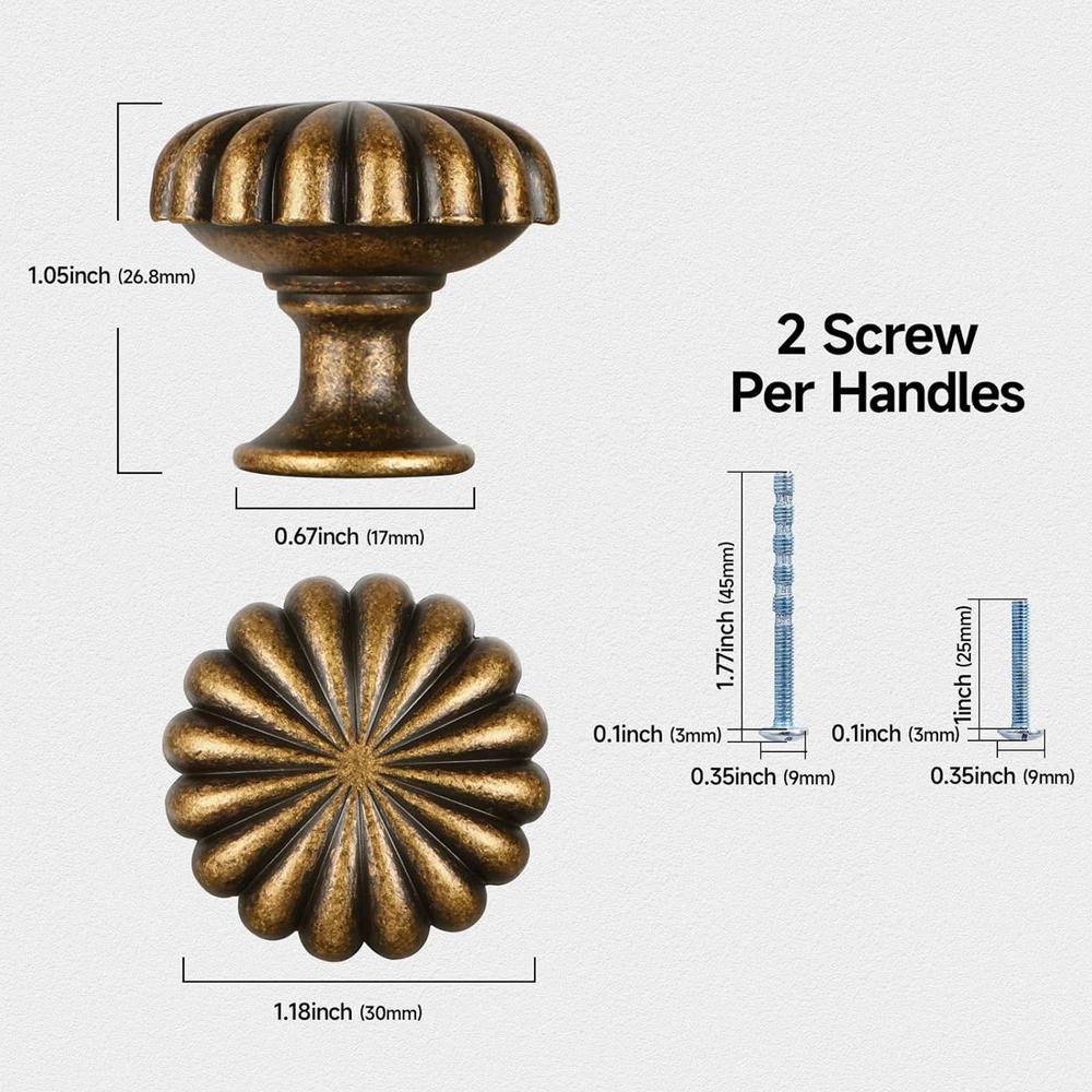 Kitchen Cabinet Knobs 10 Pieces Pumpkin Pull Knobs Zinc Alloy Antique Round Pulls For Closet Wardrobe Home Garage Bedroom Living