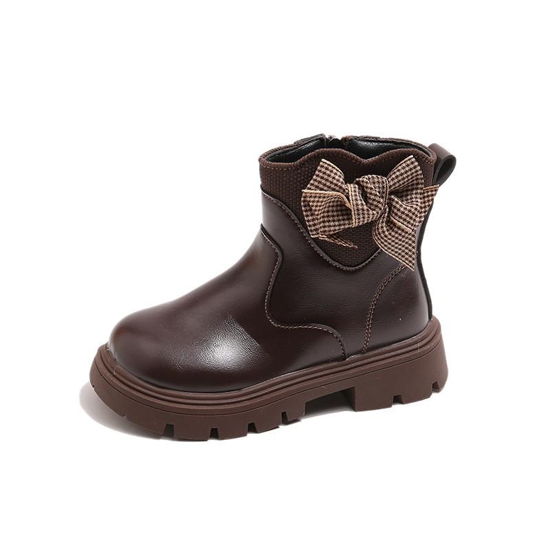 Girls Winter Warm Faux Leather Martin Boots With Bow Detail Low-Cut Side Zip Snow Kids Ages 1-12
