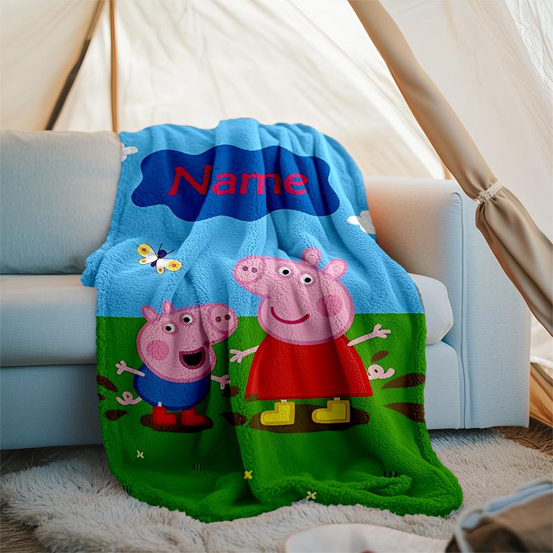 Personalized Custom Name Blanket - Peppa Pig Print Design,Blanket for Sofa,Bed,Travel,Camping - Soft and Warm, Great Gift