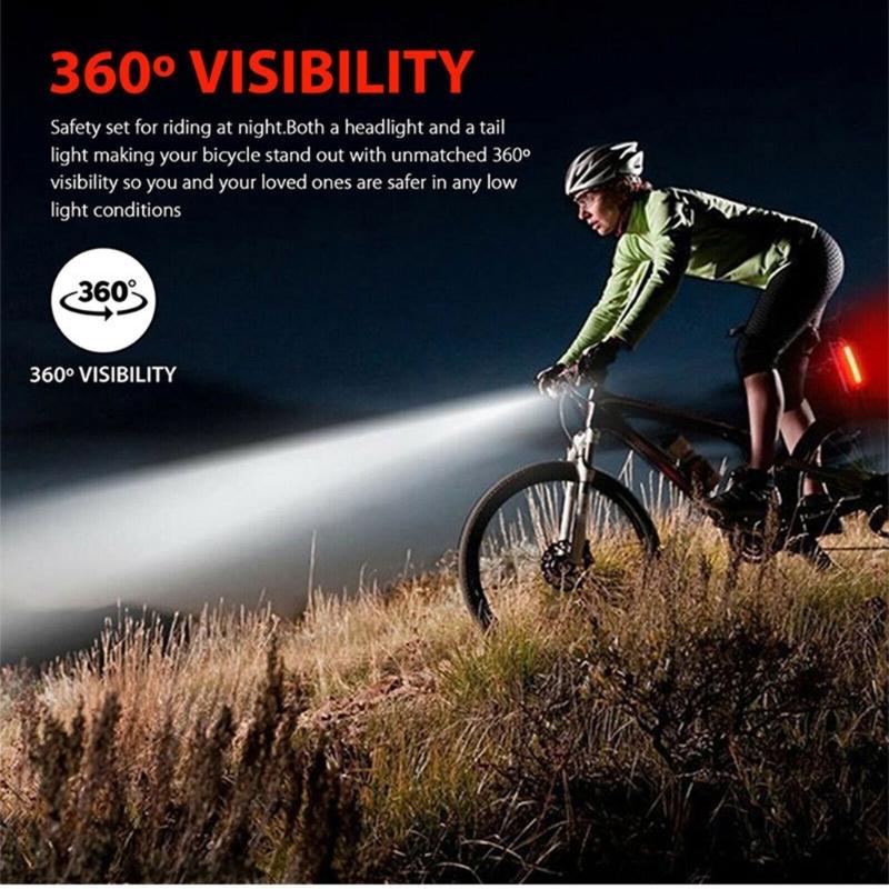 USB Rechargeable Bike Light Set Practical Bicycle-Front Headlight-and Back Taillight Easy to Install Cycling Accessories