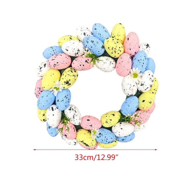 Easter Wreath 33cm Easter Eggs Wreaths for Front Door Colorful Flower Wreath Decoration Happy Easter Celebration Gift