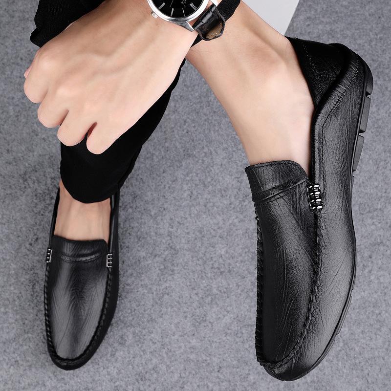 

Men s shoes 2025 summer new round head men s leather heel two wear casual shoes simple one pedal lazy tide shoes 37