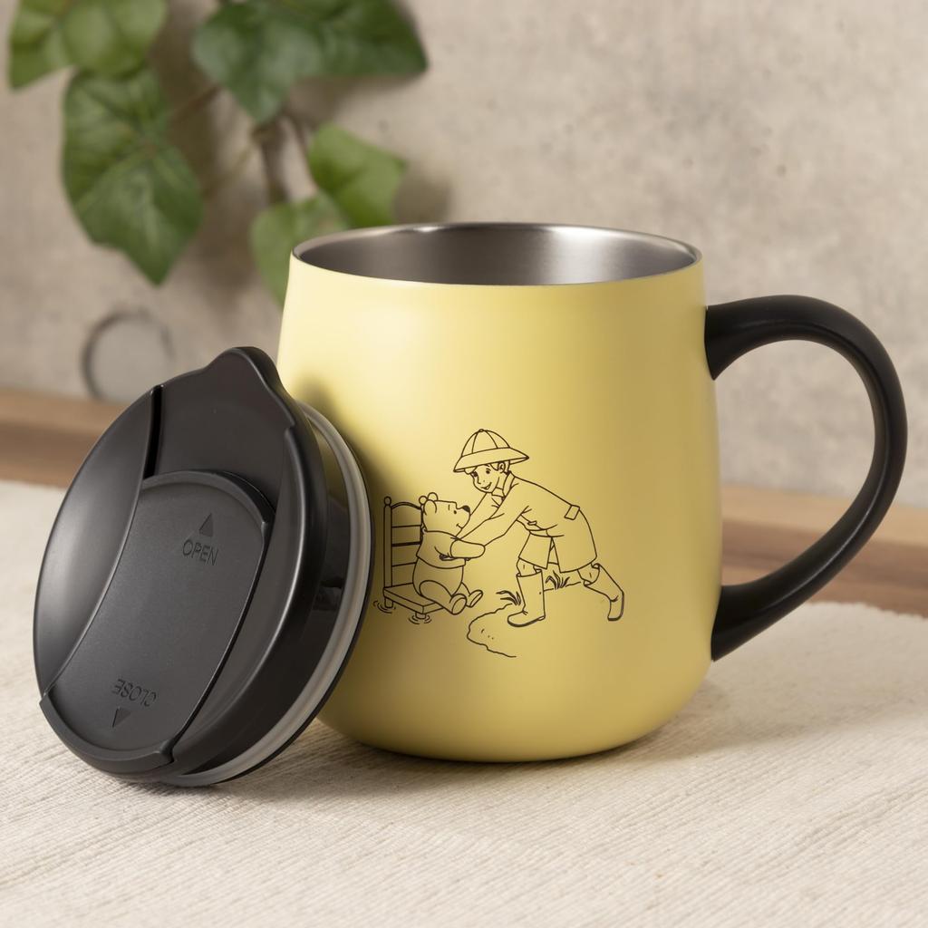 Maebata Winnie the Pooh Mug with Lid 300ml Stainless Steel Double Walled Vacuum Heat Insulation Cold Insulation Boxed Present Disney 52945