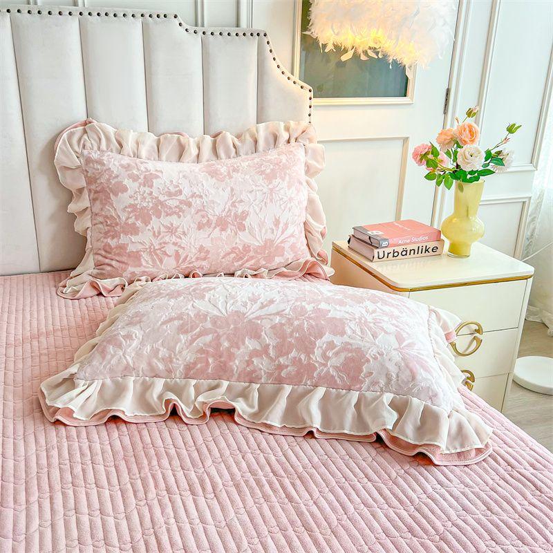 Winter Double-layer Lace Pillowcase Set 48X74 Pillow Core Cover Warm Carved Velvet Pillowcase Cover