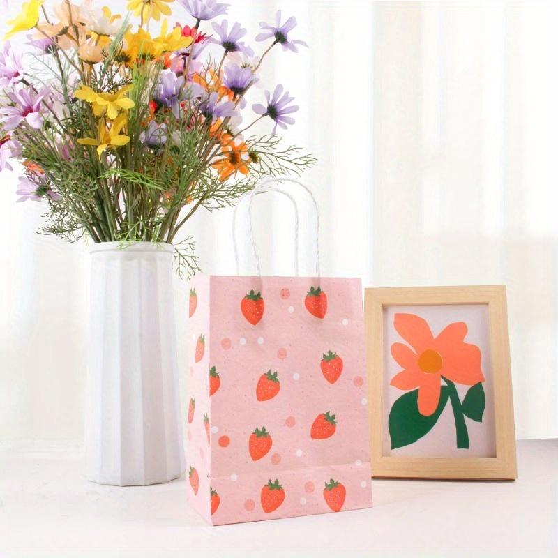 6pcs Pink Strawberry Pattern Tote Bag Girls Party Paper Gift Packaging Bag Strawberry Birthday Party Supplies Kids Favors Bag