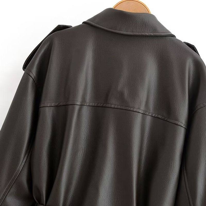 Za New Fall Women's Clothing 2025 Fashion Style French Fashion All-Match Loose Fitting Pocket Decoration Imitation Leather Jacket Outwear