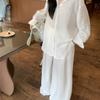 Extra-Large Relaxed Casual Wide-Leg Linen Pants & Slimming White Shirt for Women