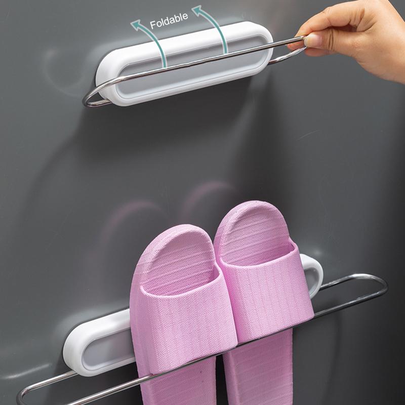 Punch-free Foldable Towel Bar Adhesive Hanging Slippers Organizer Storage Rack Door Mounted For Kitchen Shoes 46cm Long