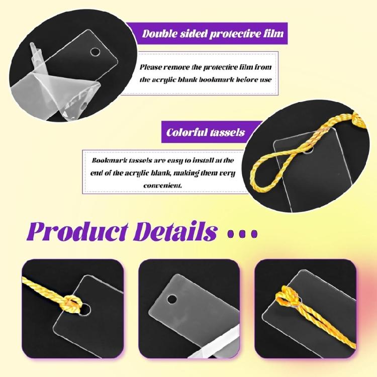 Rectangular Bookmarks Acrylic Bookmarks Blank Bookmarks Tassels Set for Student