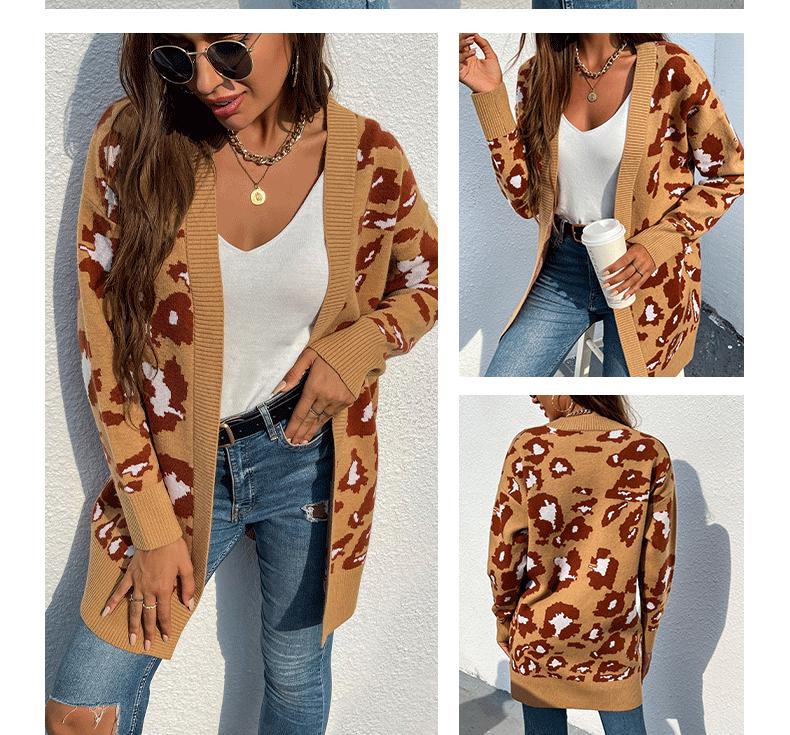 Women's Long Leopard Print Long-sleeved Sweater Cardigan