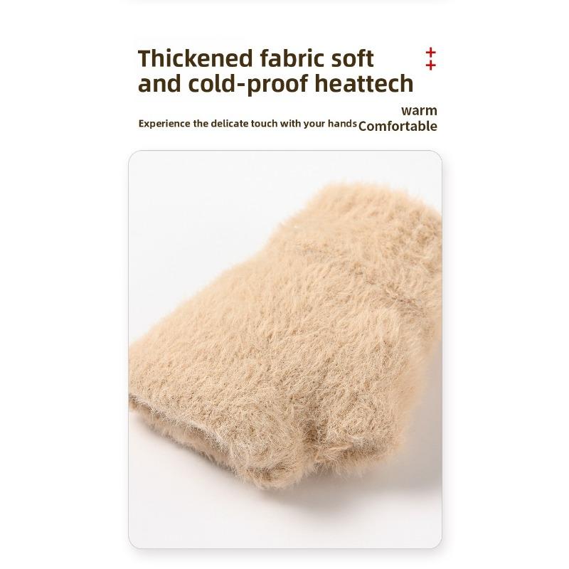 New Winter Women's Fleece-Lined Warm Outdoor Cycling Solid Color Finger-Design Touchscreen Convertible Knit Gloves