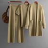 Elegant Knitted 3 Piece Sets Women Short Sleeve Tops Mid Length Knitwears Cardigan Conjuntos High Waist Wide Leg Pants Outfit
