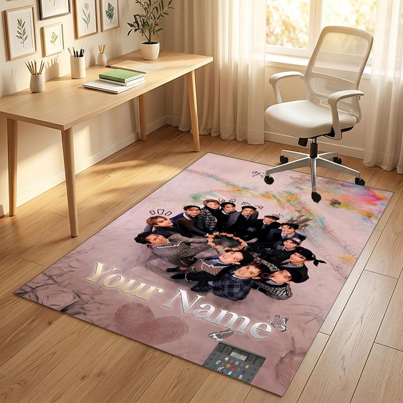 Personalized Crystal Velvet Carpet,SEVENTEEN Custom Printed Name, Plush Area Rug For Home Indoor Decor