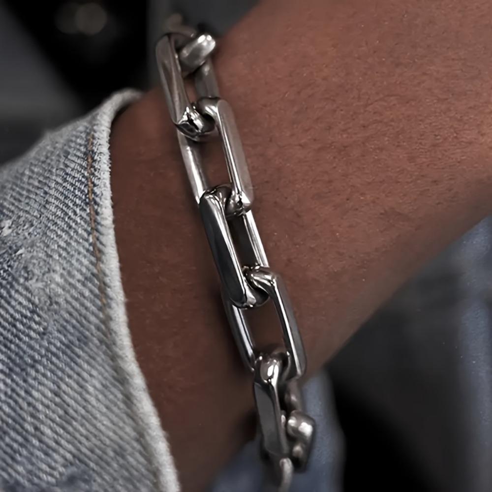 1pc Punk Square Buckle Chain Bracelet - Fashionable Creative Stainless steel Design, Casual Party Zircon for Men,