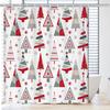Merry Christmas Shower Curtain, New Year Winter Bathroom Curtain, Christmas Tree Shower Curtain With Red Stars Snowflake