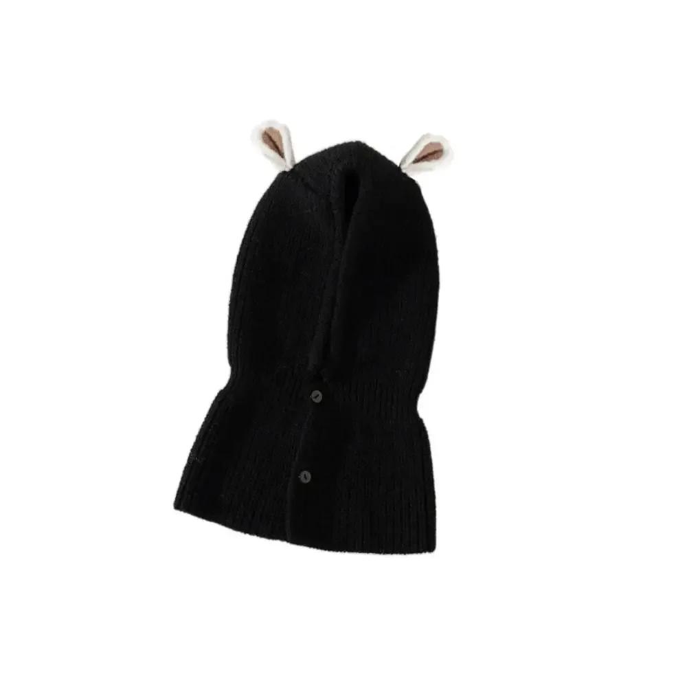 Bear Ear Shape Kids Soft Balaclava Warmer Knitted Beanie Children Pullover Hat Cap Scarf All-in-One Windproof Ski Scarf Hat