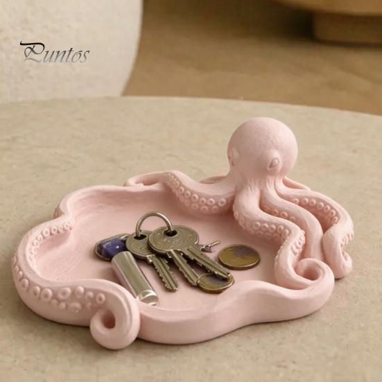 3D Printed Octopus Organizer Storage Tray, Printing Molding, with Tentacle Matte Black Tray Groove Integrated for Keys Jewelry Stationery Decorative
