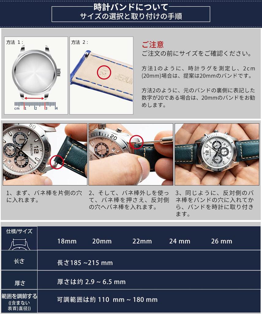 BINLUN Leather Watch Band, Oil Waxed Calf Leather Strap, Retro Classic Style Replacement Band, 5 Sizes (18-26mm), with Pin Buckle (Black, 26mm)