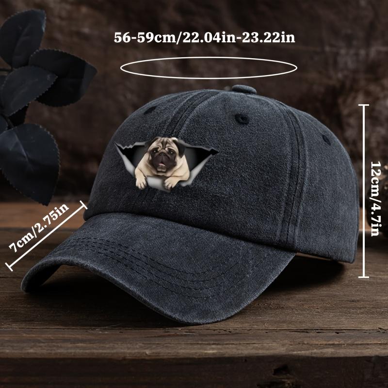Ripped Pug Print Baseball Cap Men's Outdoor Hat Curved Brim Adjustable Peaked Hat Trend