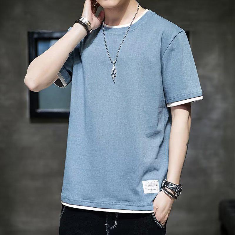 2024 Korean Style Trend: Men's Versatile Loose Fit Short Sleeve T-Shirt - Summer Casual Fake Two-Piece.