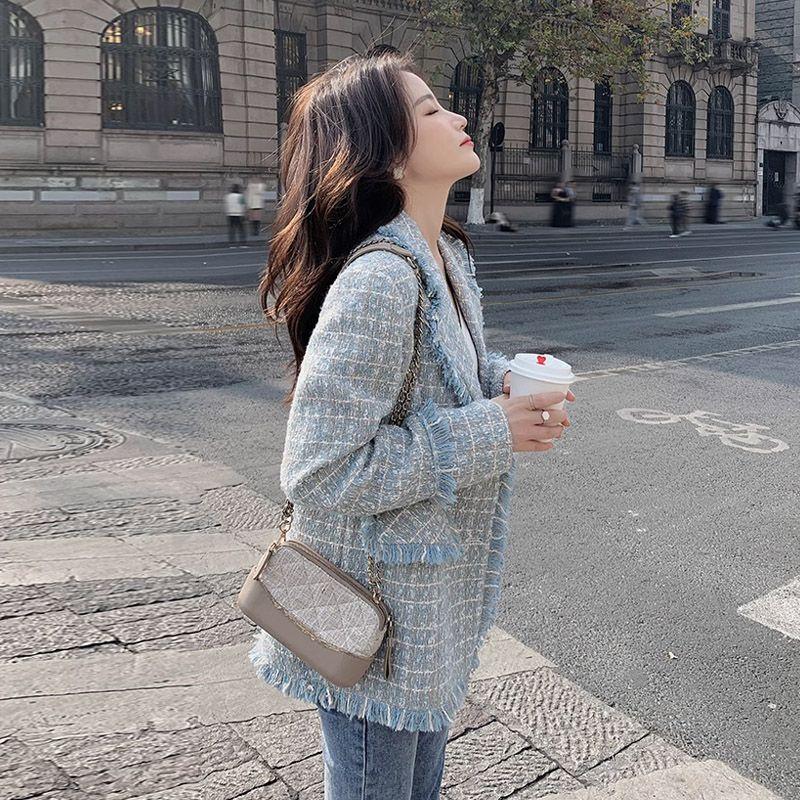 Fashionable Lapel Suit Jacket for Ladies, Winter Sweet Checkered Suit Jacket