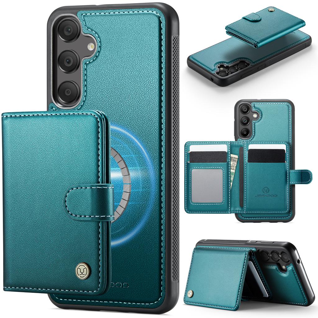 For Samsung Galaxy A55 5G Case JEEHOOD J09 RFID Blocking Card Holder Leather Back Phone Cover Magnetic Case