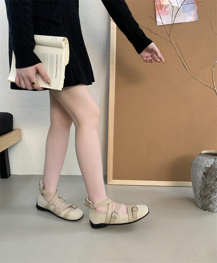 

French temperament cross-strap sandals 2025 new outer wear women s fashion one-word buckle ballet shoes single shoes 39 абрикосовый