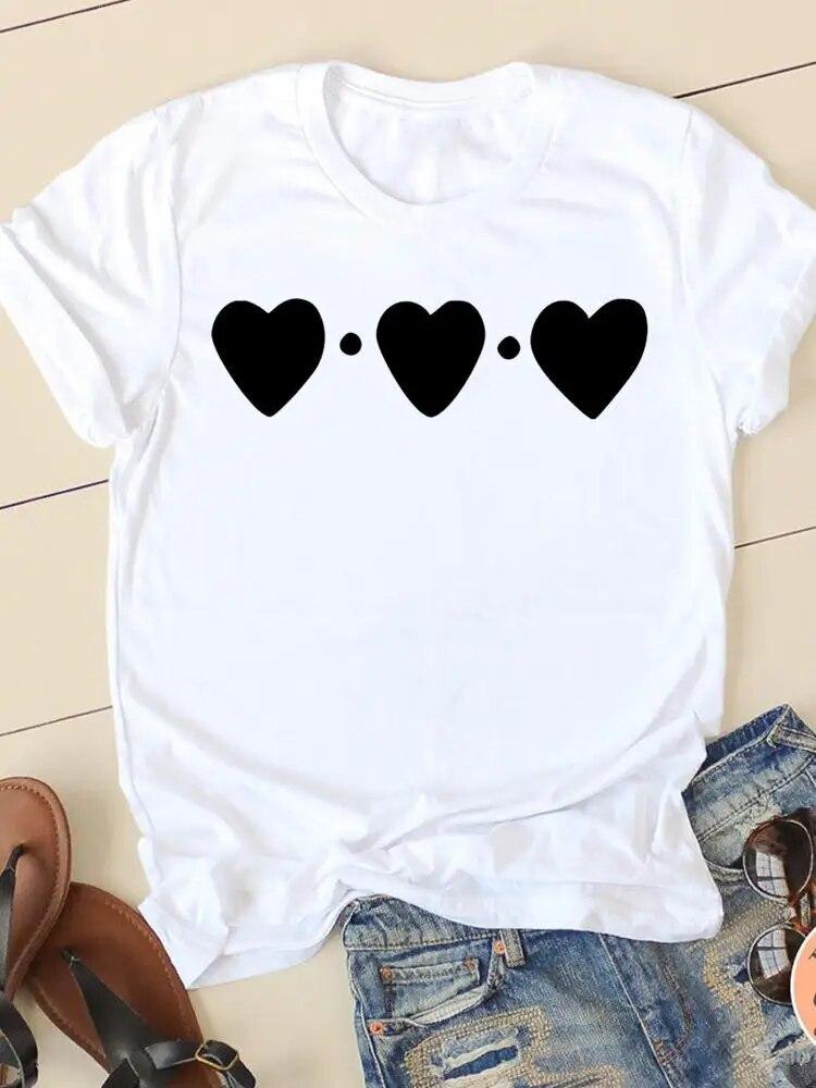 

Футболки с принтом, одежда с цветочным сердечком, милые женские футболки 90-х годов, женская летняя повседневная футболка с короткими рукавами и модным женским графическим принтом 3XL белый