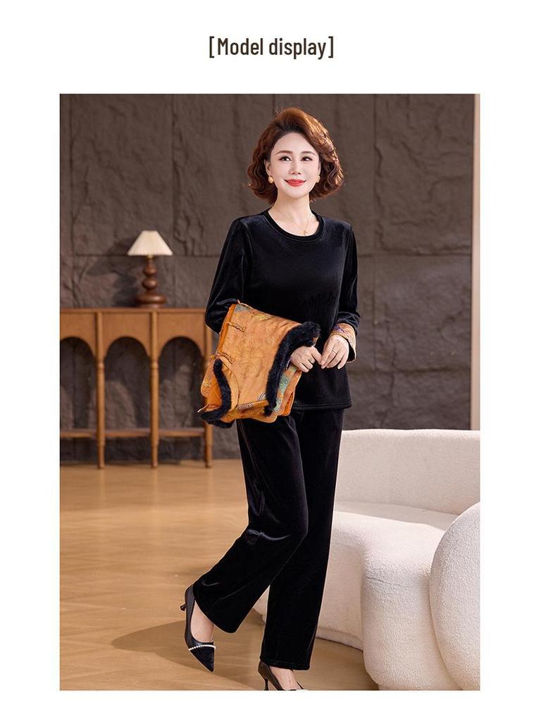 New Chinese-Style Winter Vest Suit: 3-Piece Gold Velvet Set for Middle-Aged Women