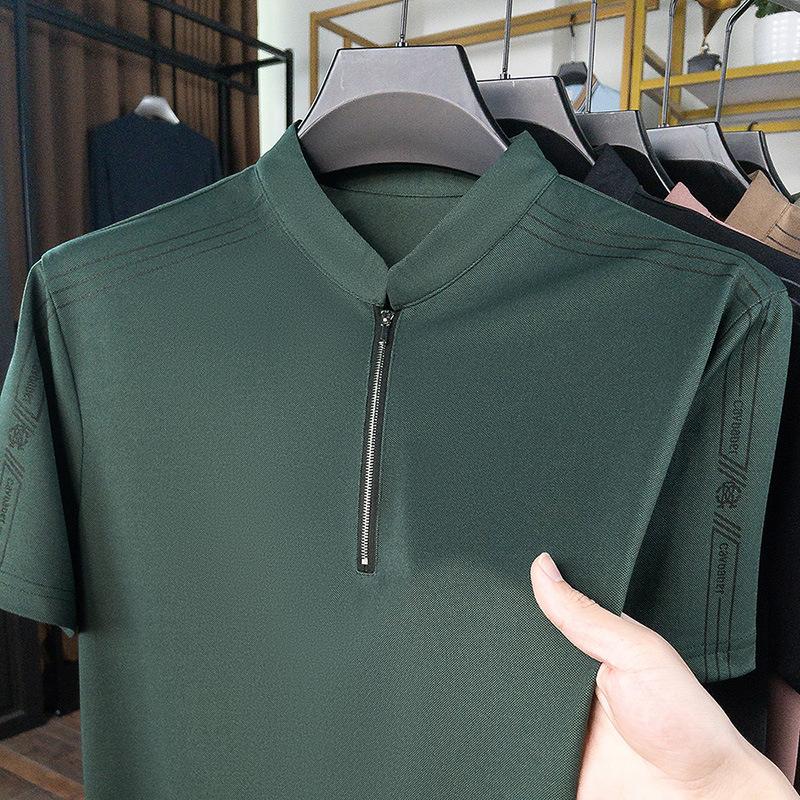 

Футболка с короткими рукавами и воротником-стойкой, мужская летняя новая деловая повседневная мужская одежда, рубашка поло на молнии 190