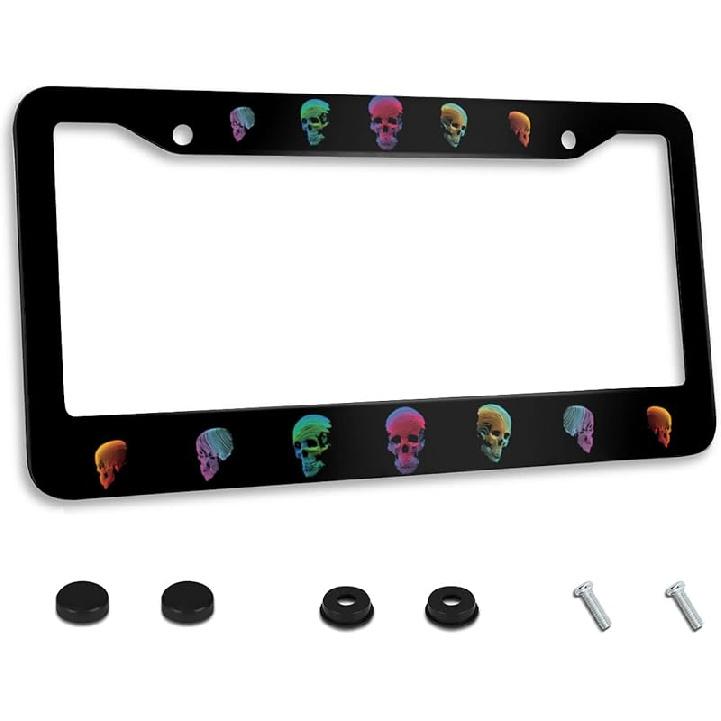 Aloha Hawaii Hibiscus Floral Flowers Colorful License Plate Frame Car License Plate Stainless Steel Accessory License Plate Decorative 2 Holes Screw