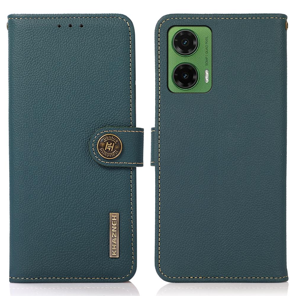 

KHAZNEH For Motorola Moto G35 5G Case Genuine Cow Leather RFID Blocking Wallet Phone Cover B